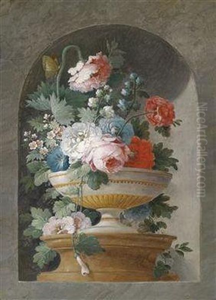 A Pair Of Still Lifes With Flowers Oil Painting by Cornelis van Spaendonck