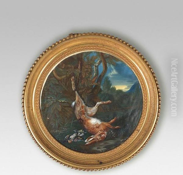 Trophee Aulievre Et Oiseaux. Oil Painting by Gerard Van Spaendonck