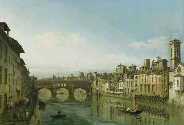 The Arno in Florence with the Ponte Vecchio, c.1745 Oil Painting by Bernardo Bellotto