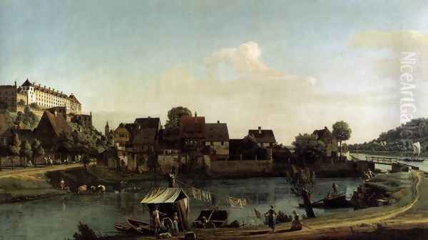 Pirna Seen from the Harbour Town 1753-55 Oil Painting by Bernardo Bellotto