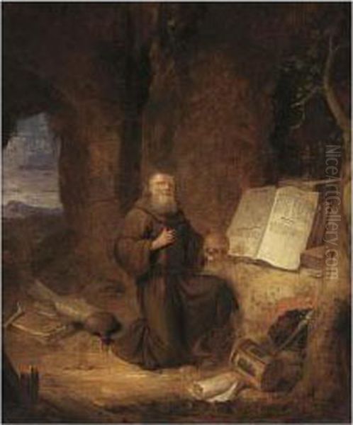 A Penitent Hermit In A Grotto Oil Painting by Jacob van Spreeuwen