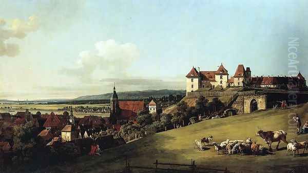 Fortress of Sonnenstein above Pirna Oil Painting by Bernardo Bellotto