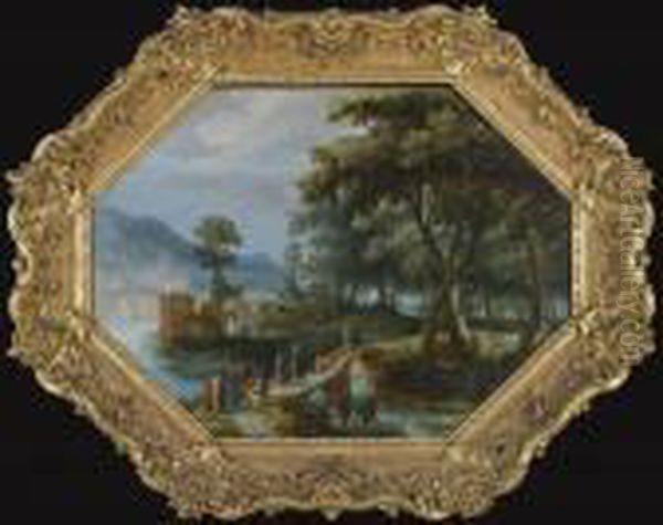 A River Landscape With Christ And The Centurion Oil Painting by Adriaan van Stalbemt