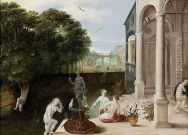 Jeunesfemmes Au Bain Dans Une Architecture Oil Painting by Adriaan van Stalbemt