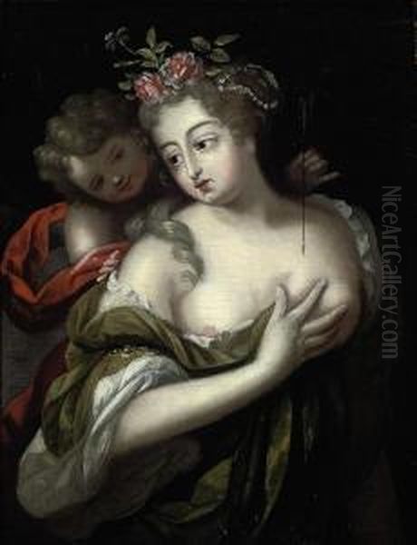 Venus And Cupid Oil Painting by Frans Van Stampart