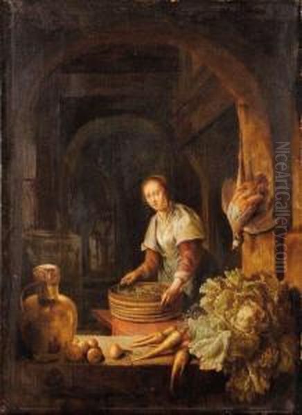 Jeune Femme A La Cuisine Oil Painting by An Adriansz Van Staveren