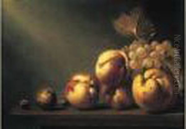 Nature Morte Aux Peches, Coing Et Raisins Oil Painting by Harmen van Steenwyck