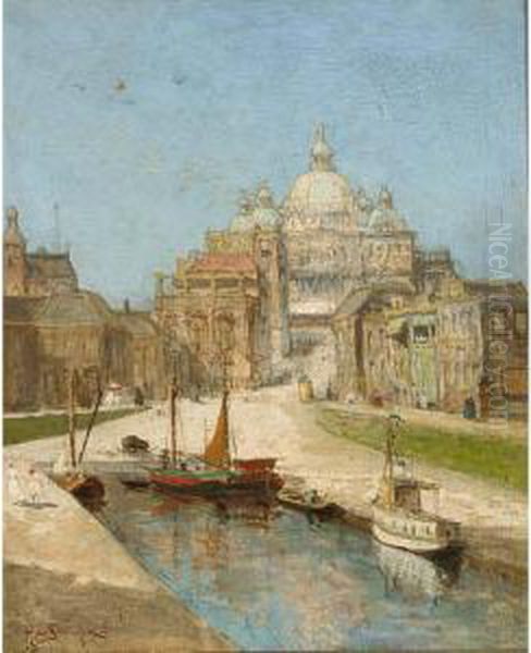 A Meditterranean Townview Oil Painting by Hendrik Van Steenwijk