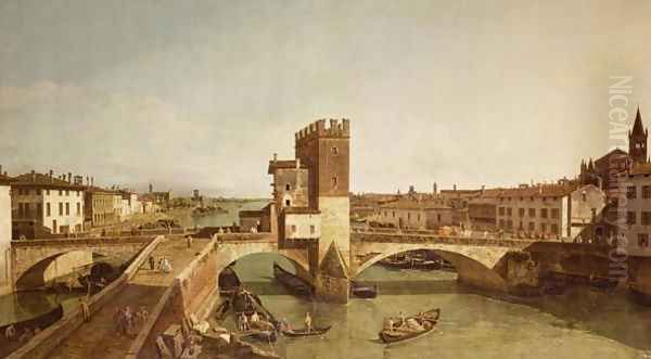 The Bridge at Delle Navi, Verona Oil Painting by Bernardo Bellotto