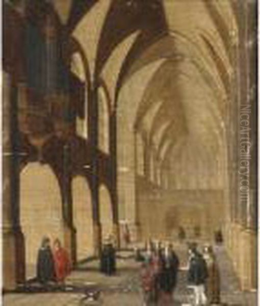 The Tribute Money In A Church Interior Oil Painting by Hendrik Van Steenwijk