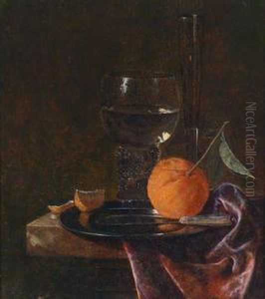 Stillleben Mit Einem Gefullten Romer Und Einer Orange Auf Einem Zinnteller Oil Painting by Juriaen van Streeck