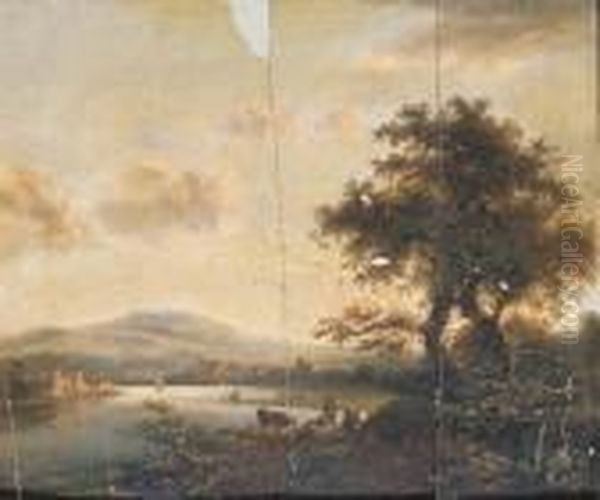 A River Landscape With Herdsmen Oil Painting by Abraham van, I Strij