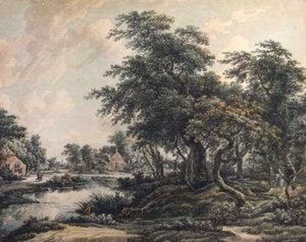 Wooded River Landscape Oil Painting by Jacob Van Stry