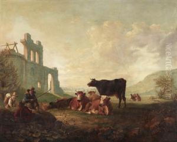 Resting Shepherds And Cattle Oil Painting by Jacob Van Stry