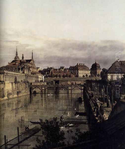 The Moat of the Zwinger in Dresden (detail) 1749-53 Oil Painting by Bernardo Bellotto