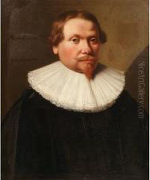 Portrait Of A Gentleman Wearing Awhite Lace Collar Oil Painting by Jan Van Teylingen