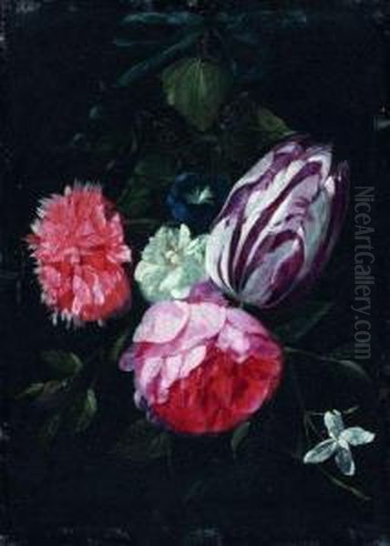 Jete De Fleurs Et De Lierre Retenus Par Un Noeud Bleu Oil Painting by Jan Philip van Thielen