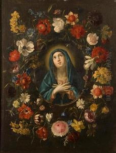 Madonna With Floral Wreath Oil Painting by Jan Philip van Thielen