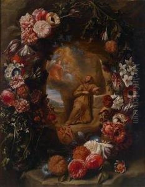 Blumengirlande Um Ein Mittelbild Oil Painting by Jan Philip van Thielen