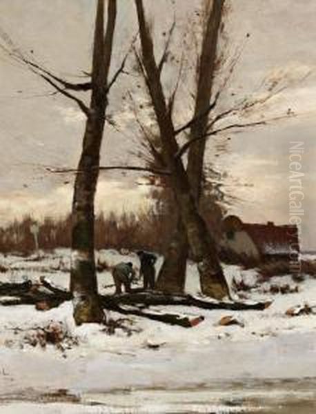 Winternachmittag Bei Oegstgeest Oil Painting by Hendrik Otto Van Thol