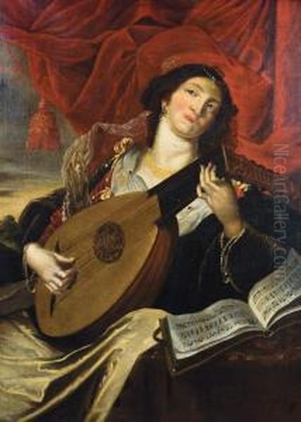 Mandoline Speelster Oil Painting by Theodor Van Thulden