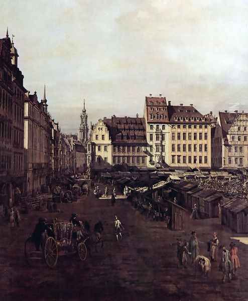 View of Dresden, The Old Market Square from the Seegasse, Detail Oil Painting by Bernardo Bellotto