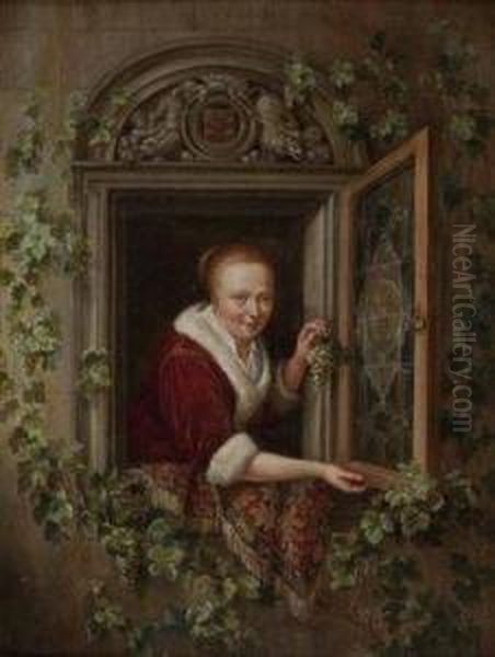 Junge Frau Am Fenster Mit Weintraube - Wohl Allegorie Des Herbstes Oil Painting by Dominicus van Tol