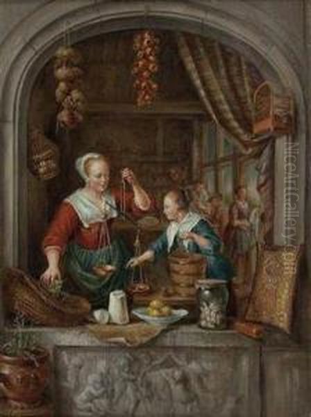 Verkauferin Mit Balkenwaage Oil Painting by Dominicus van Tol