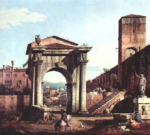 Capriccio Romano, and gate tower Oil Painting by Bernardo Bellotto