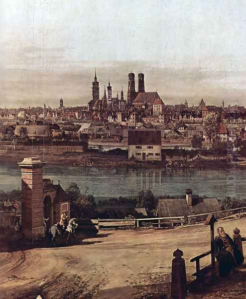 View from Munich, The Bridge gate and the Isar, Munich Heidhausen view, Detail 2 Oil Painting by Bernardo Bellotto