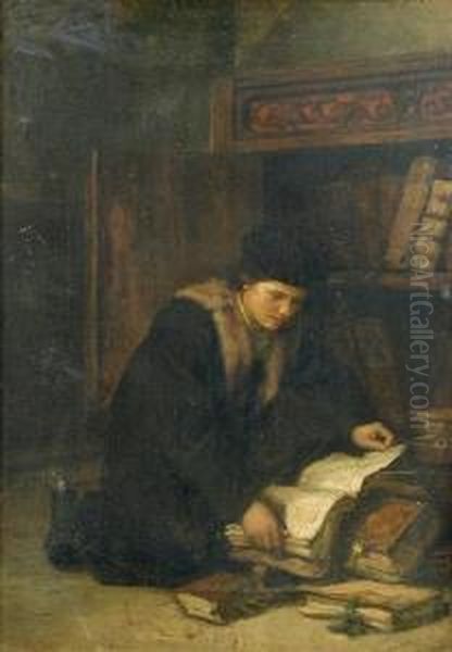 Portrait Of A Scholar In His Library Oil Painting by Hendrik Albert Van Trigt