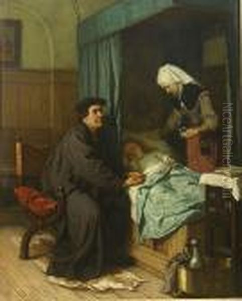 Bezorgde Ouders Bij Hun Dochter. Oil Painting by Hendrik Albert Van Trigt