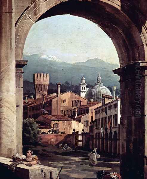 Capriccio Romano, and gate tower, detail Oil Painting by Bernardo Bellotto