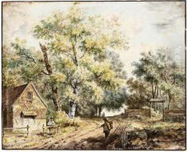 Landscape With A Cottage Oil Painting by Wouter Joannes Van Troostwyk