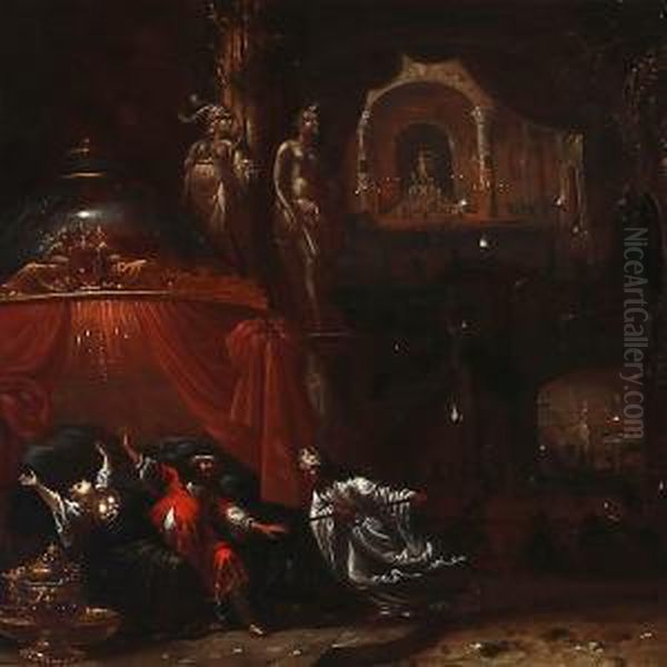 Pinchas Killing Zimri And Kozbi, Daughter Of The Prince Of Midian Oil Painting by Rombout Van Troyen