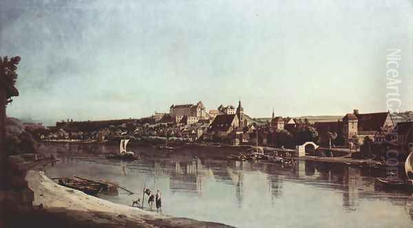 View from Pirna, Pirna of Kopitz, with Fortress Sonnenstein Oil Painting by Bernardo Bellotto