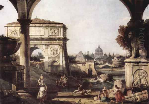 Capriccio Romano, Titus bow Oil Painting by Bernardo Bellotto