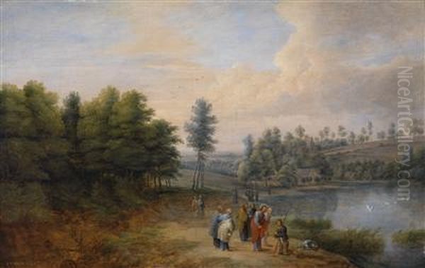 Landscape With Christ Healing The Blind Accompanied By The Twelve Apostles Oil Painting by Lucas Van Uden