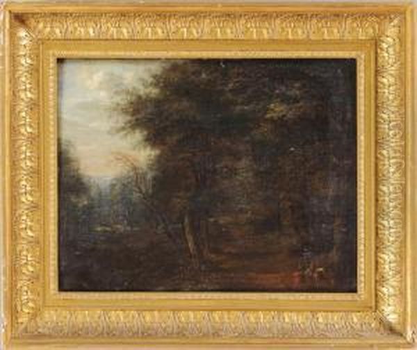 Travellers In A Wooded Landscape Oil Painting by Lucas Van Uden