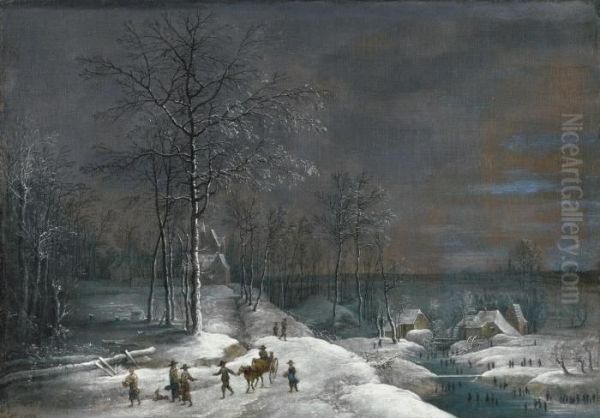 Winterlandschaft Mitfiguren Oil Painting by Lucas Van Uden