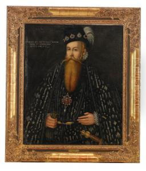 Portratt Av Johan Iii Ikladd Spansk Svart Hovdrakt Med Guldbrodyr - Staende Midjebild Oil Painting by Johan-Baptista Van Uther