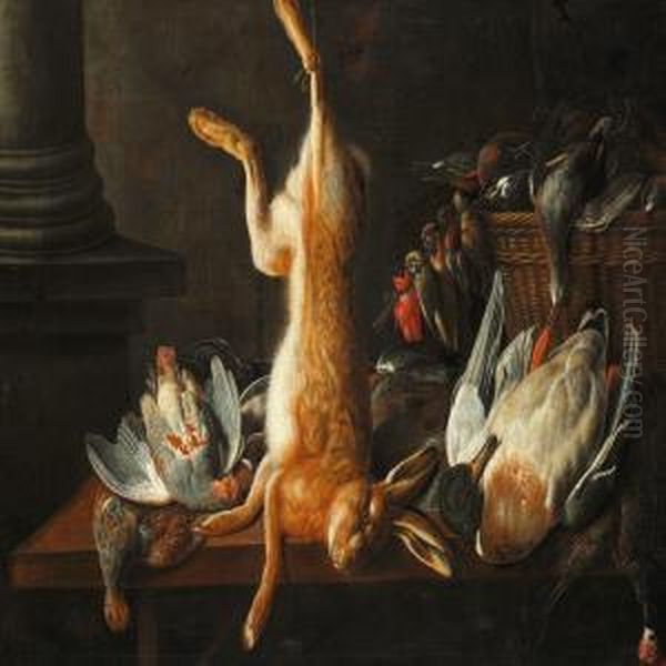 Still Life With Hare, Duck, Dove And Birds Oil Painting by Adriaen van Utrecht