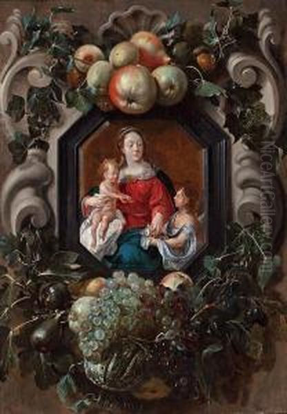 Virgen Con El Nino En Un Medallon Oil Painting by Adriaen van Utrecht