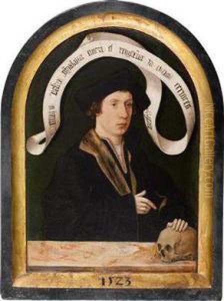 Bildnis Eines Jungen Mannes Mitvanitassymbol Oil Painting by Jacob Claessens Van Utrecht