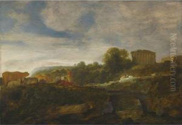 Arcadian Landscape Oil Painting by Moyses or Moses Matheusz. van Uyttenbroeck