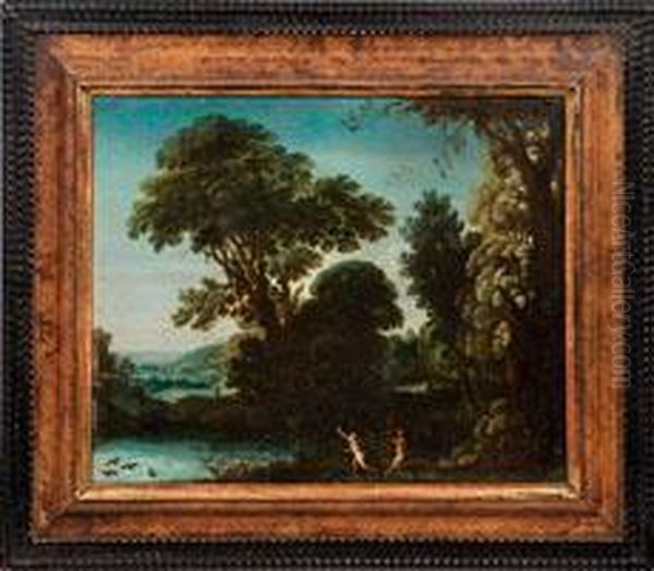 Arkadische Landschaft Mit Pan Und Syrinx Oil Painting by Moyses or Moses Matheusz. van Uyttenbroeck