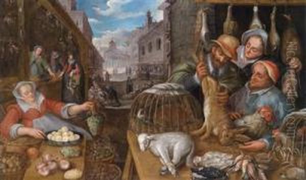 A Market Scene - An Allegory Of Autumn Oil Painting by Frederik van Valkenborch