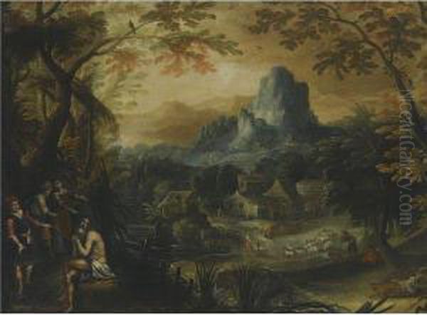 A Mountainous Landscape With Job Being Mocked By The People Ofthe Town Oil Painting by Frederik van Valkenborch