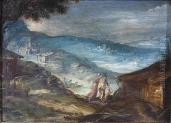 Weitelandschaft Mit Tobias Und Dem Engel Oil Painting by Frederik van Valkenborch