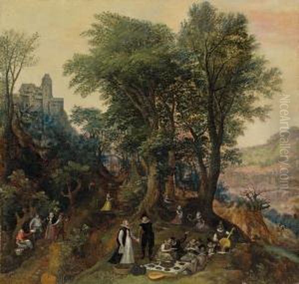 Fruhlingslandschaft Amfusse Einer Burg Mit Hofischer Gesellschaft Oil Painting by Lucas van Valckenborch